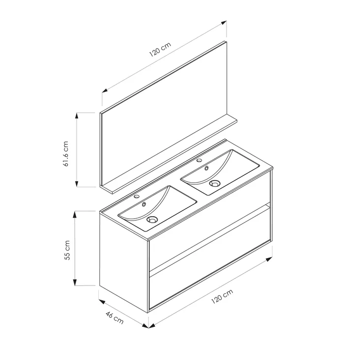  Ensemble 120 cm avec miroir et plan céramique noir mat