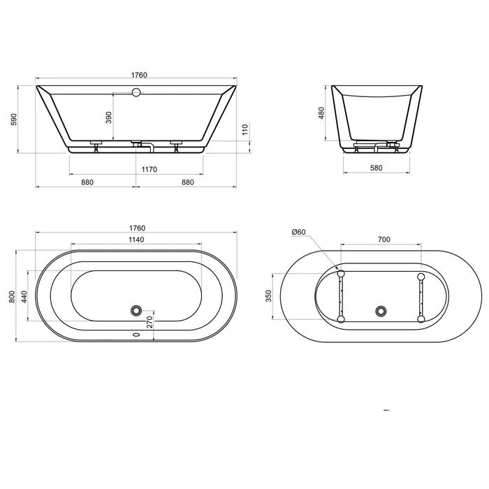  Freestanding bathtub elongated