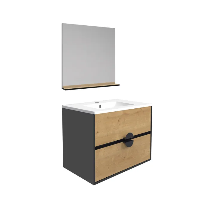  Set 60 cm with mirror and glossy white ceramic washbasin