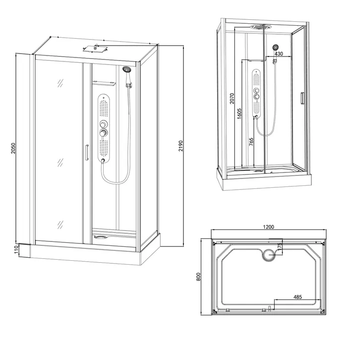  Shower cabin rectangular corner. Extra flat shower tray