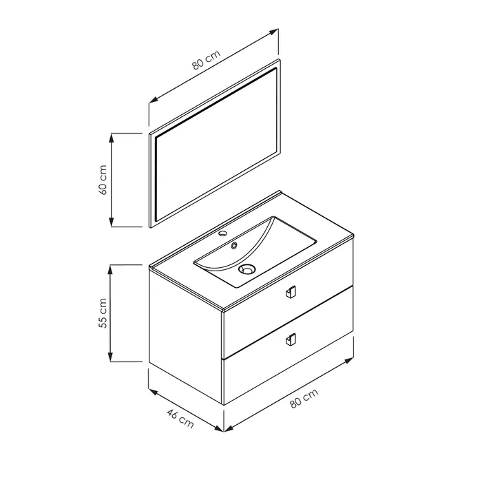  Ensemble 80 cm + Miroir + Plan 