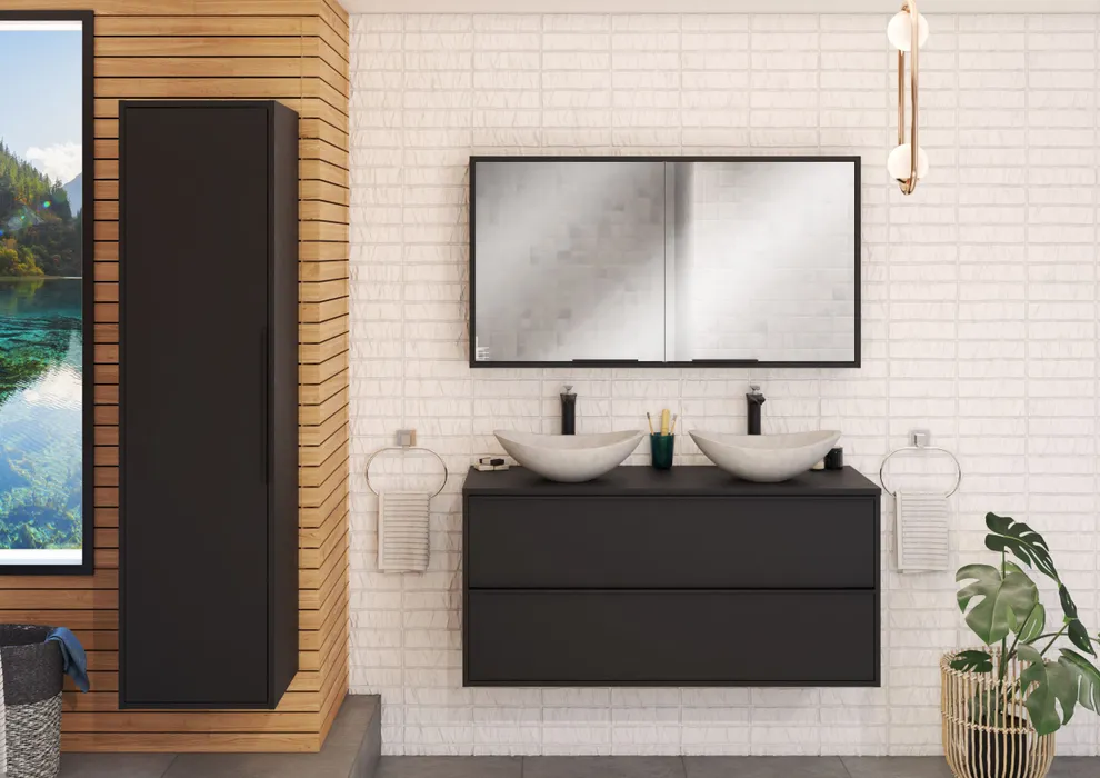  Vanity unit 120 cm with black handles - double space for siphon installation