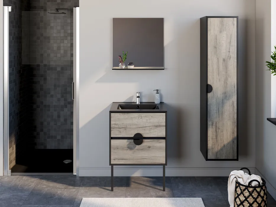  Ensemble 60 cm  + Miroir + Plan céramique noir mat