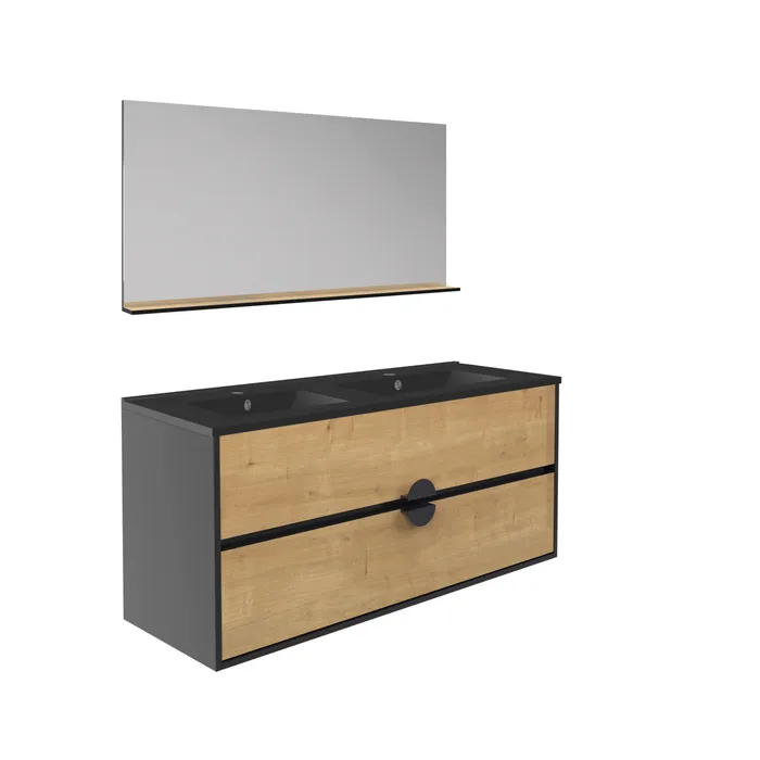  Ensemble 120 cm + Miroir + Plan céramique noir mat