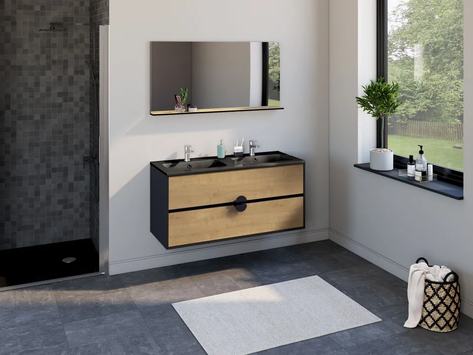  Ensemble 120 cm + Miroir + Plan céramique noir mat