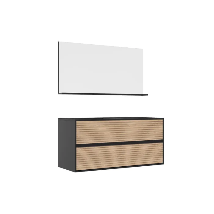  Ensemble 120 cm avec miroir et plan céramique noir mat
