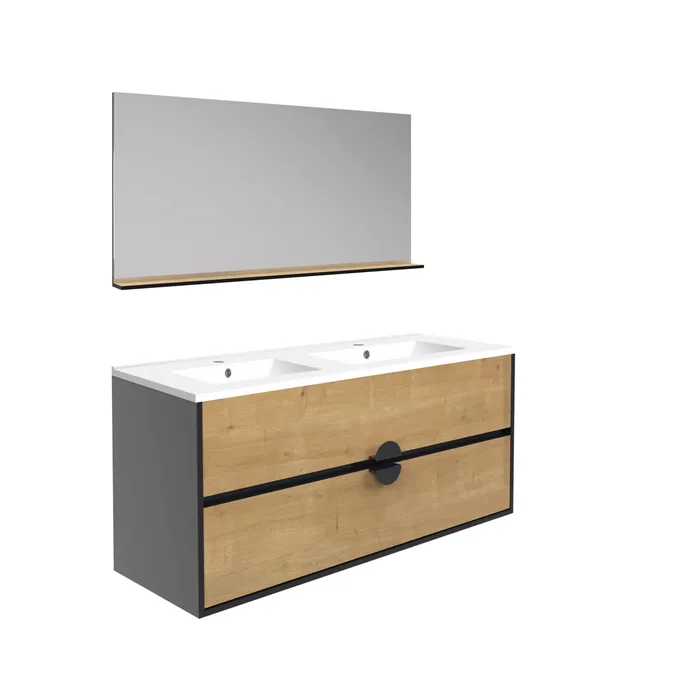  Ensemble 120 cm + Miroir + Plan céramique blanc brillant