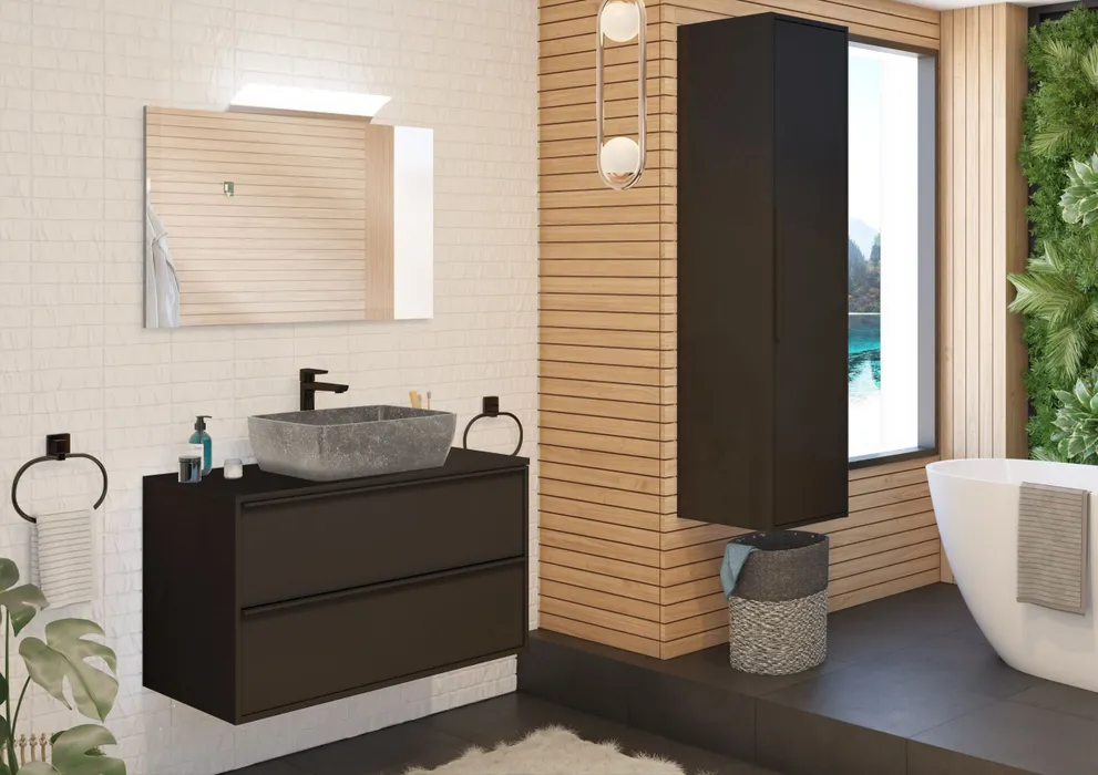  Meuble sous-vasque 100 cm poignées noires