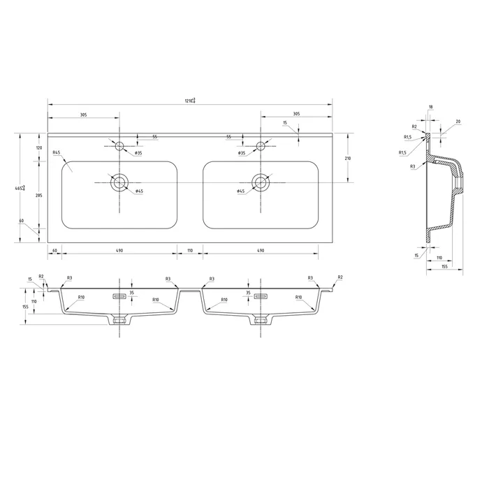  Wastafel 121 cm