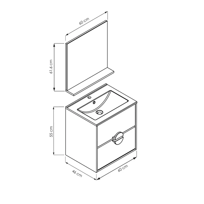  Ensemble 60 cm  + Miroir + Plan céramique noir mat