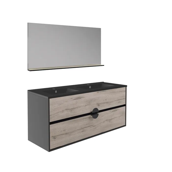  Ensemble 120 cm + Miroir + Plan céramique noir mat