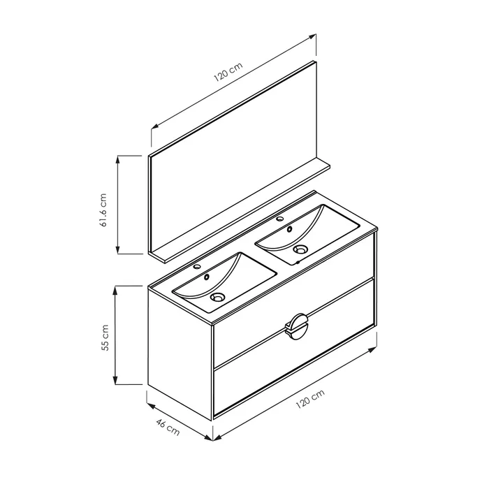  Ensemble 120 cm + Miroir + Plan céramique noir mat