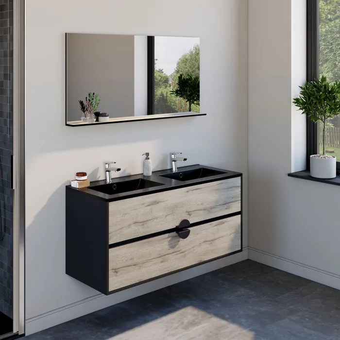  Ensemble 120 cm + Miroir + Plan céramique noir mat