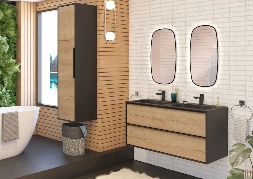  Vanity unit 120 cm with black handles - double space for siphon installation
