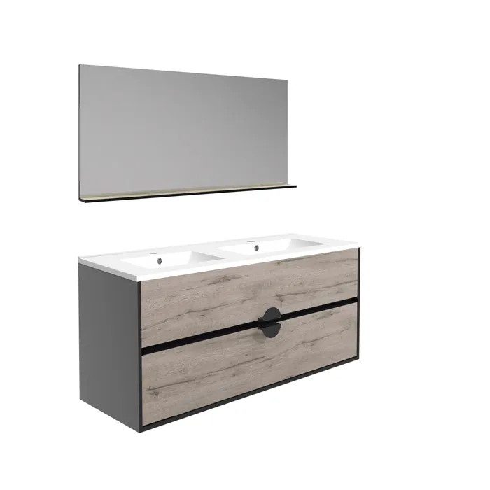  Ensemble 120 cm + Miroir + Plan céramique blanc brillant